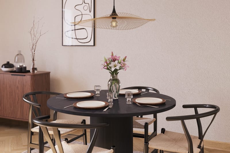 Noira Ruokaryhmä 120 cm Tammi Pyöreä 4 Dastoori Ruokatuolia - Musta - Huonekalut - Pöytä & ruokailuryhmä - Ruokailuryhmä