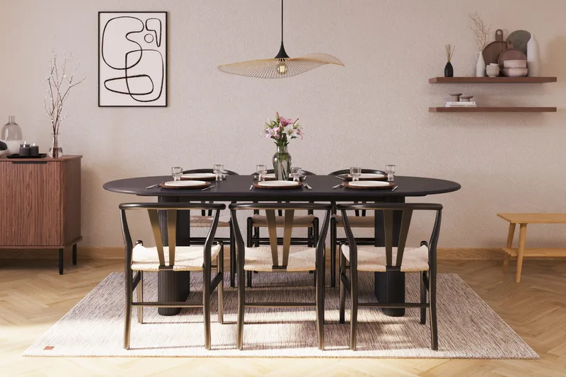 Noira Ruokaryhmä 220 cm Tammi 6 Dastoori Ruokatuolia - Musta - Huonekalut - Pöytä & ruokailuryhmä - Ruokailuryhmä