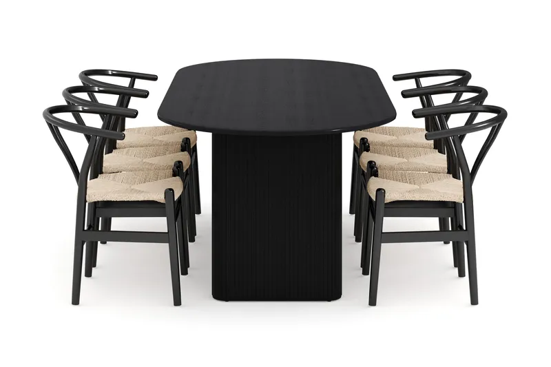 Noira Ruokaryhmä 220 cm Tammi 6 Dastoori Ruokatuolia - Musta - Huonekalut - Pöytä & ruokailuryhmä - Ruokailuryhmä