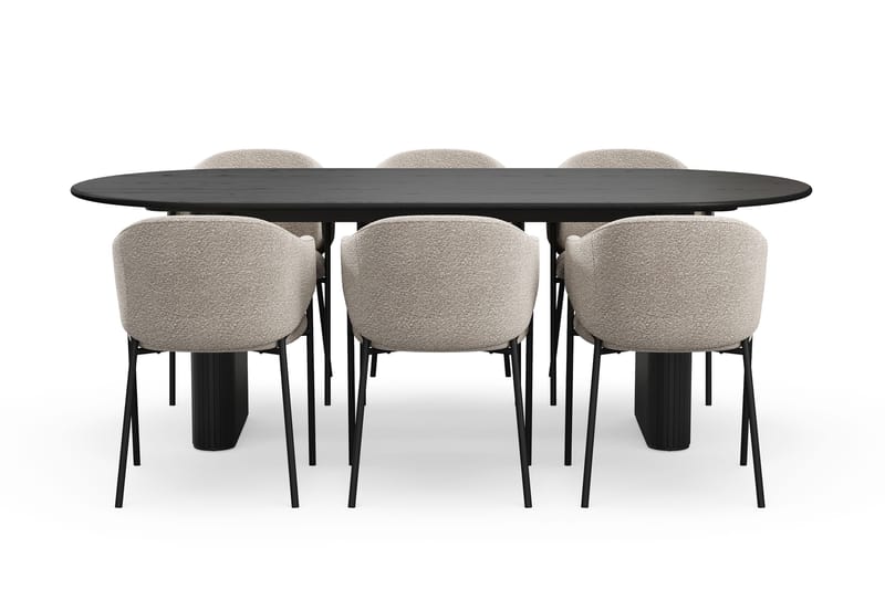 Noira Soikea Ruokapöytä 220 cm 6 Filip Ruokatuolia - Musta / Taupe Bouclé - Huonekalut - Pöytä & ruokailuryhmä - Ruokailuryhmä