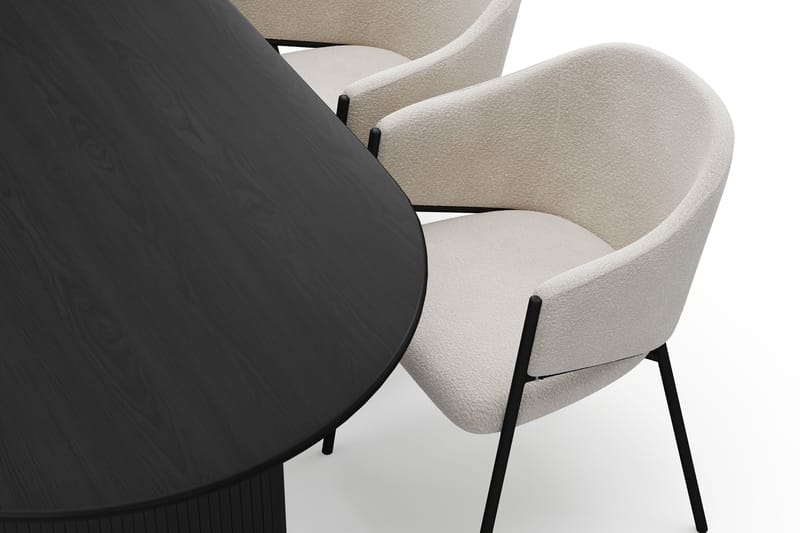 Noira Soikea Ruokapöytä 220 cm 6 Filip Ruokatuolia - Musta / Valkoinen Bouclé - Huonekalut - Pöytä & ruokailuryhmä - Ruokailuryhmä