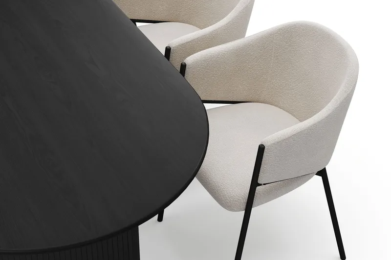 Noira Soikea Ruokapöytä 220 cm 6 Filip Ruokatuolia - Musta / Valkoinen Bouclé - Huonekalut - Pöytä & ruokailuryhmä - Ruokailuryhmä