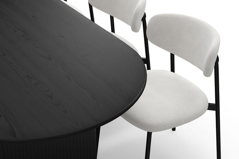Noira Soikea Ruokapöytä 220 cm 6 Lucy Ruokatuolia - Musta / Valkoinen Bouclé / Metallijalat Musta - Huonekalut - Pöytä & ruokailuryhmä - Ruokailuryhmä