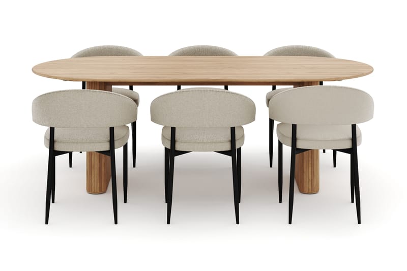Noira Soikea Ruokapöytä 220 cm 6 Sawako Tuolia - Luonnonväri - Huonekalut - Pöytä & ruokailuryhmä - Ruokailuryhmä