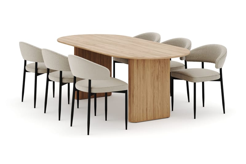 Noira Soikea Ruokapöytä 220 cm 6 Sawako Tuolia - Luonnonväri - Huonekalut - Pöytä & ruokailuryhmä - Ruokailuryhmä