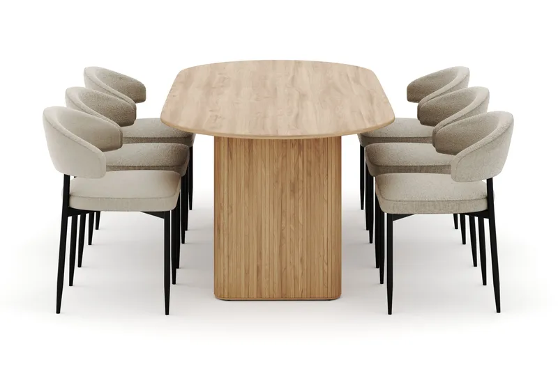 Noira Soikea Ruokapöytä 220 cm 6 Sawako Tuolia - Luonnonväri - Huonekalut - Pöytä & ruokailuryhmä - Ruokailuryhmä