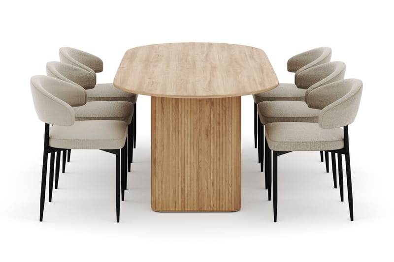 Noira Soikea Ruokapöytä 220 cm 6 Sawako Tuolia - Luonnonväri - Huonekalut - Pöytä & ruokailuryhmä - Ruokailuryhmä