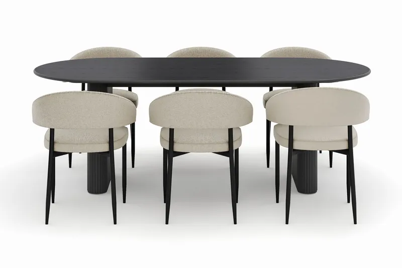 Noira Soikea Ruokapöytä 220 cm 6 Sawako Tuolia - Musta - Huonekalut - Pöytä & ruokailuryhmä - Ruokailuryhmä
