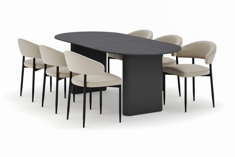 Noira Soikea Ruokapöytä 220 cm 6 Sawako Tuolia - Musta - Huonekalut - Pöytä & ruokailuryhmä - Ruokailuryhmä