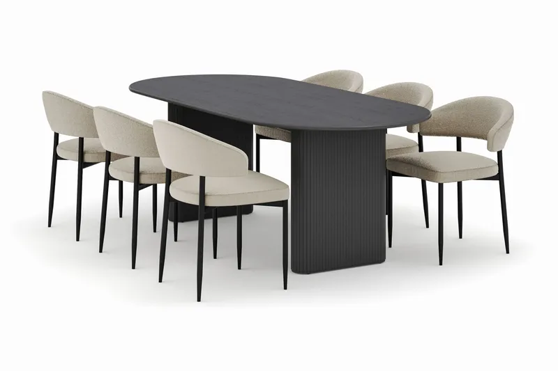 Noira Soikea Ruokapöytä 220 cm 6 Sawako Tuolia - Musta - Huonekalut - Pöytä & ruokailuryhmä - Ruokailuryhmä