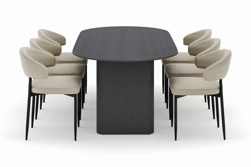 Noira Soikea Ruokapöytä 220 cm 6 Sawako Tuolia - Musta - Huonekalut - Pöytä & ruokailuryhmä - Ruokailuryhmä