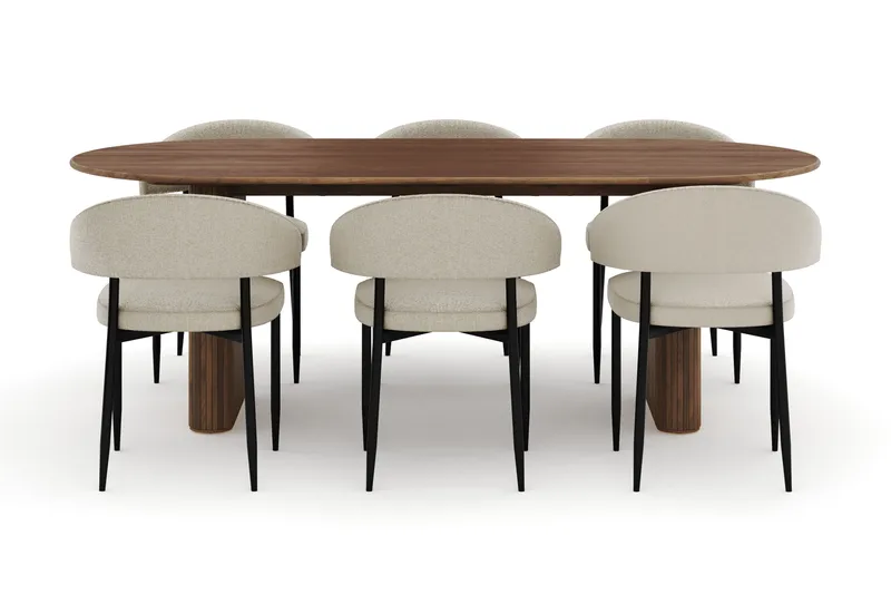 Noira Soikea Ruokapöytä 220 cm 6 Sawako Tuolia - Ruskea - Huonekalut - Pöytä & ruokailuryhmä - Ruokailuryhmä