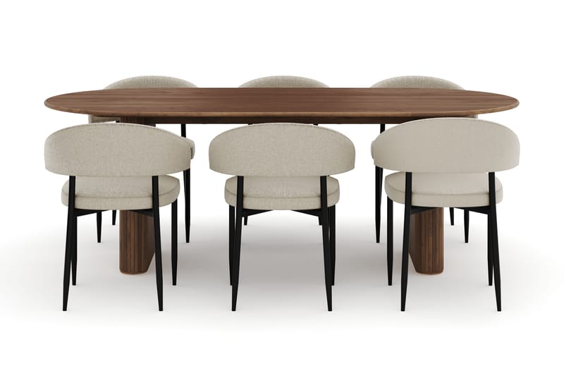 Noira Soikea Ruokapöytä 220 cm 6 Sawako Tuolia - Ruskea - Huonekalut - Pöytä & ruokailuryhmä - Ruokailuryhmä