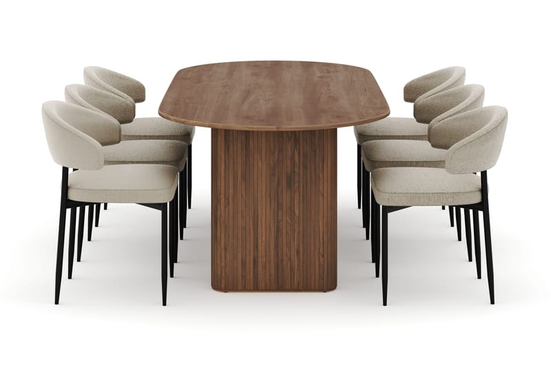 Noira Soikea Ruokapöytä 220 cm 6 Sawako Tuolia - Ruskea - Huonekalut - Pöytä & ruokailuryhmä - Ruokailuryhmä