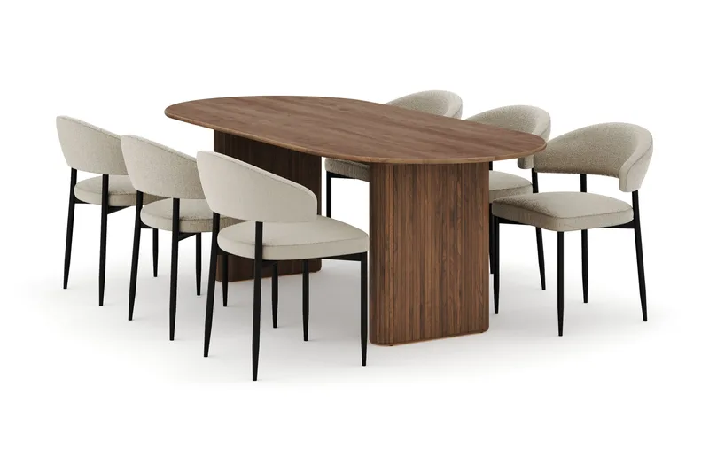 Noira Soikea Ruokapöytä 220 cm 6 Sawako Tuolia, Ruskea