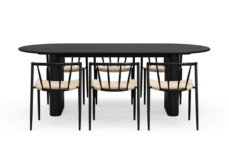 Noira Soikea Ruokapöytä 220 cm 6 Winston Ruokatuolia - Musta / Beige / Metallijalat Musta - Huonekalut - Pöytä & ruokailuryhmä - Ruokailuryhmä