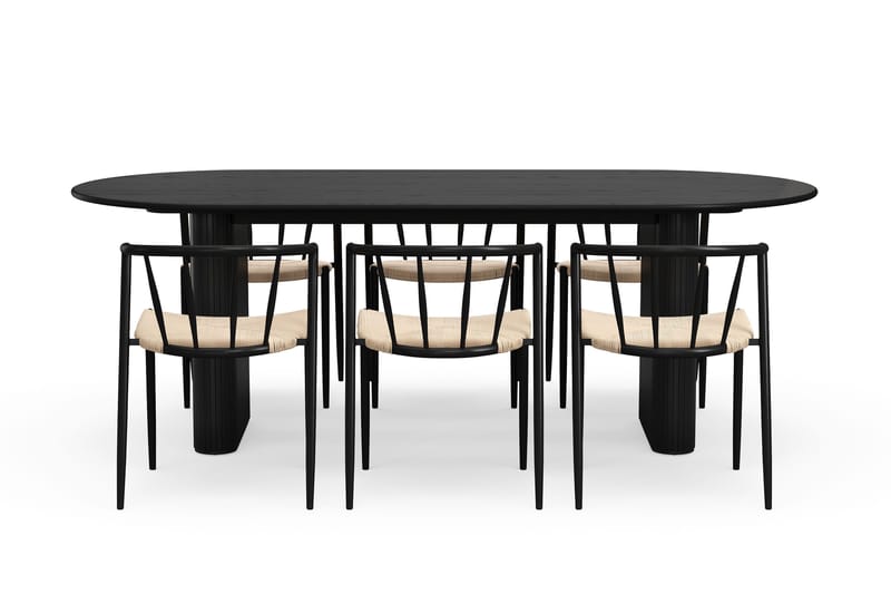 Noira Soikea Ruokapöytä 220 cm 6 Winston Ruokatuolia - Musta / Beige / Metallijalat Musta - Huonekalut - Pöytä & ruokailuryhmä - Ruokailuryhmä