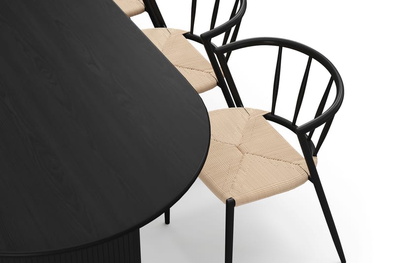 Noira Soikea Ruokapöytä 220 cm 6 Winston Ruokatuolilla - Musta / Beige / Metallijalat Musta - Huonekalut - Pöytä & ruokailuryhmä - Ruokailuryhmä
