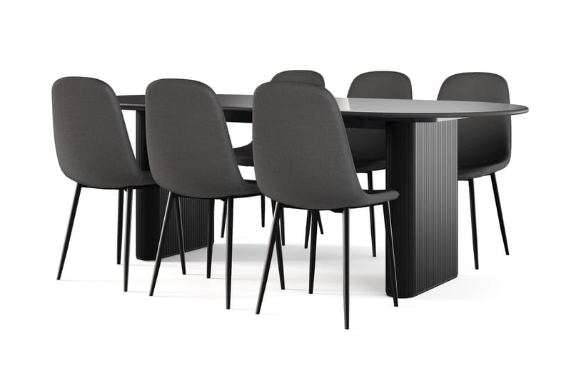 Noira Soikea Ruokapöytä 220 cm Musta + 6 Nibe tuolia musta mustilla jaloilla, Musta