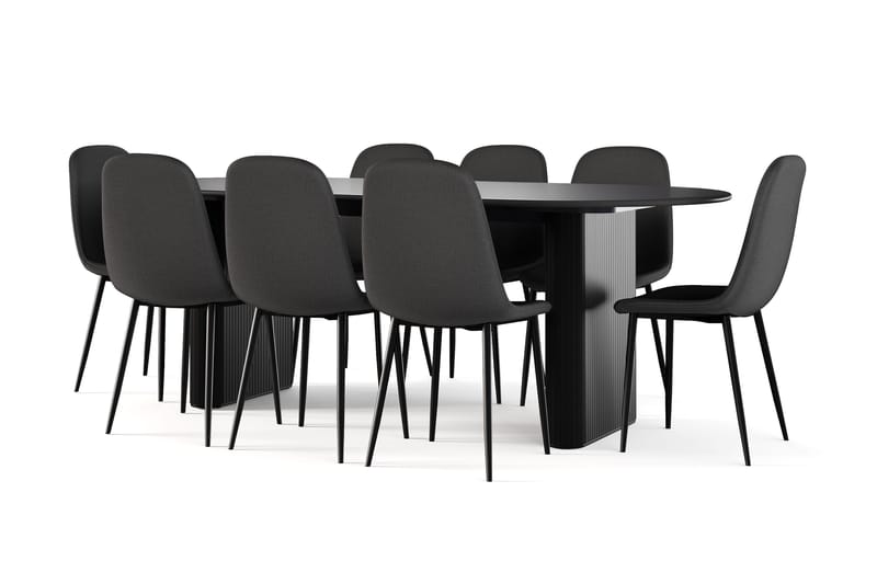 Noira Soikea Ruokapöytä 220 cm Musta + 8 Nibe tuolia musta mustilla jaloilla, Musta