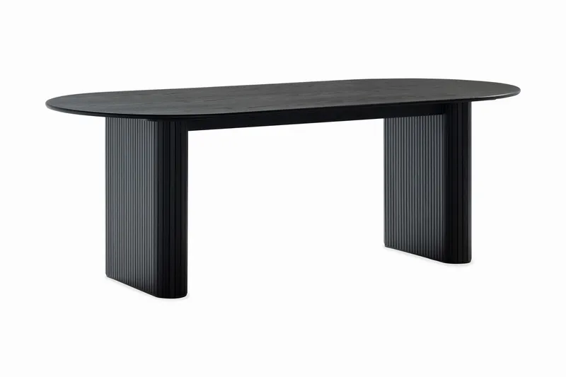 Noira Soikea Ruokapöytä 220 cm Musta + 6 Nibe tuolia beige mustilla jaloilla - Musta/Beige - Huonekalut - Pöytä & ruokailuryhmä - Ruokailuryhmä