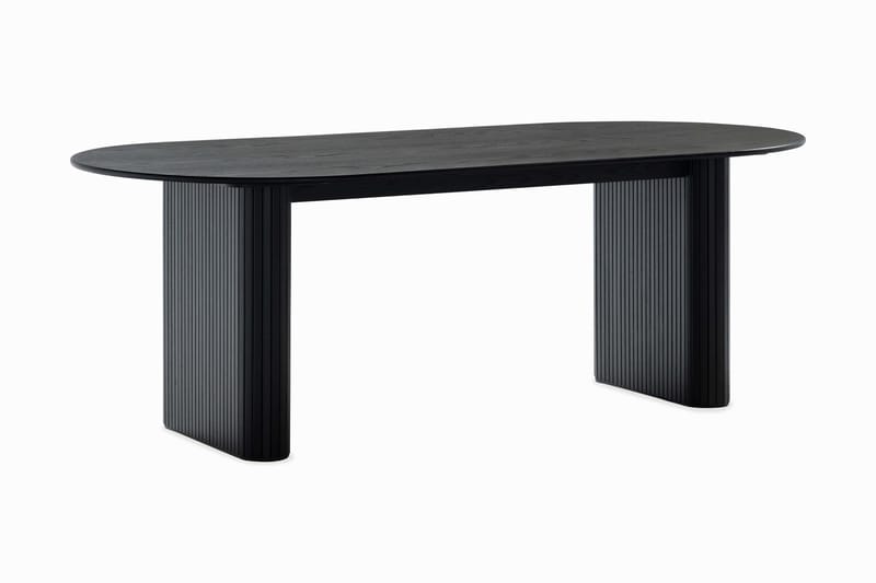 Noira Soikea Ruokapöytä 220 cm Musta + 8 Nibe tuolia harmaa mustilla jaloilla - Musta/Harmaa - Huonekalut - Pöytä & ruokailuryhmä - Ruokailuryhmä