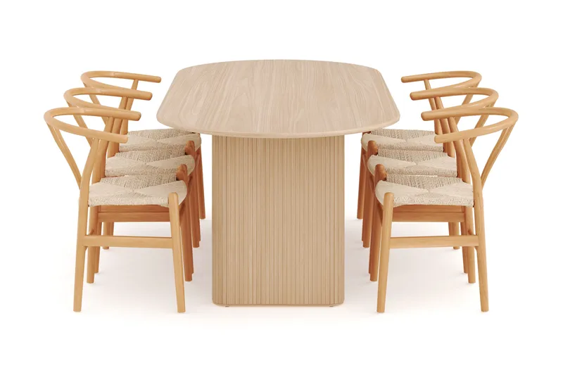 Noira Soikea Ruokaryhmä 220 cm 6 Dastoori Ruokatuolia - Luonnonvärinen - Huonekalut - Pöytä & ruokailuryhmä - Ruokailuryhmä