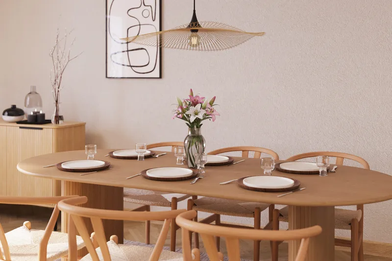 Noira Soikea Ruokaryhmä 220 cm 6 Dastoori Ruokatuolia - Luonnonvärinen - Huonekalut - Pöytä & ruokailuryhmä - Ruokailuryhmä