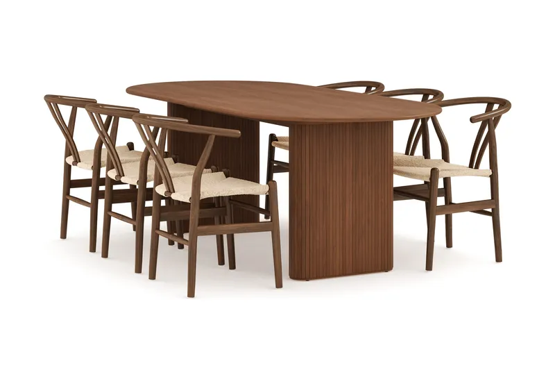 Noira Soikea Ruokaryhmä 220 cm Pähkinä 6 Dastoori Ruokatuolia, Ruskea