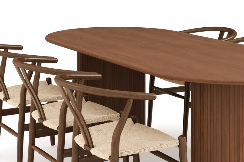 Noira Soikea Ruokaryhmä 220 cm Pähkinä 6 Dastoori Ruokatuolia - Ruskea - Huonekalut - Pöytä & ruokailuryhmä - Ruokailuryhmä