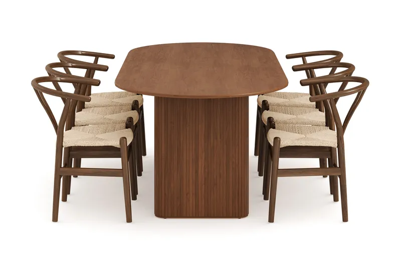 Noira Soikea Ruokaryhmä 220 cm Pähkinä 6 Dastoori Ruokatuolia - Ruskea - Huonekalut - Pöytä & ruokailuryhmä - Ruokailuryhmä