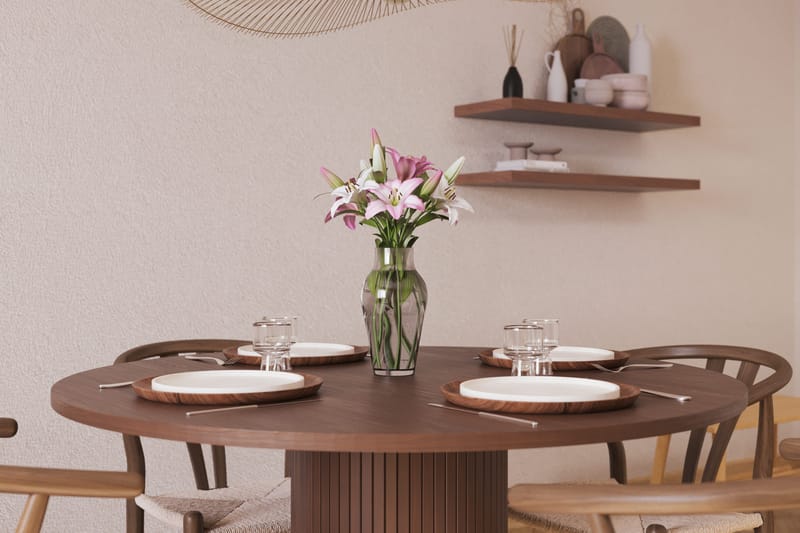 Noira Pyöreä Ruokaryhmä 120 cm Pyöreä pöytä 4 Dastoori Ruokatuolia - Ruskea - Huonekalut - Pöytä & ruokailuryhmä - Ruokailuryhmä