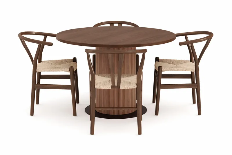Noira Pyöreä Ruokaryhmä 120 cm Pyöreä pöytä 4 Dastoori Ruokatuolia - Ruskea - Huonekalut - Pöytä & ruokailuryhmä - Ruokailuryhmä