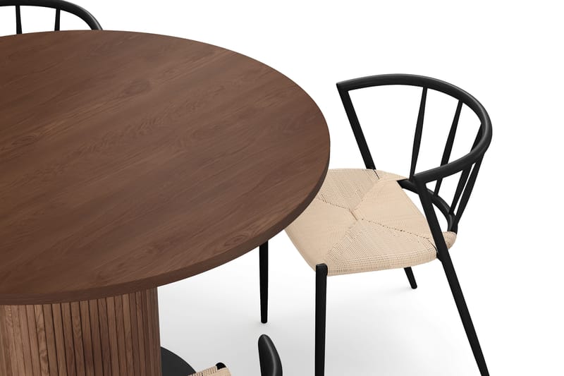 Noira Pieni Pyöreä Ruokapöytä Pähkinä 120 cm 4 Winston Ruokatuolia - Ruskea / Beige / Metallijalat Musta - Huonekalut - Pöytä & ruokailuryhmä - Ruokailuryhmä
