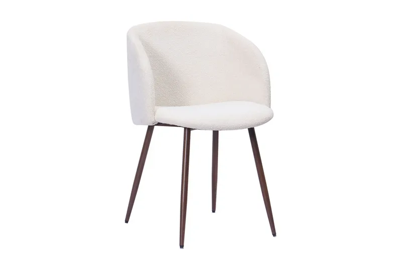 Noira Pieni Pyöreä Ruokapöytä Pähkinä 120 cm 4 Greya Ruokatuolia käsinojilla - Ruskea / Valkoinen Bouclé / Metallijalat Pähkinä - Huonekalut - Pöytä & ruokailuryhmä - Ruokailuryhmä