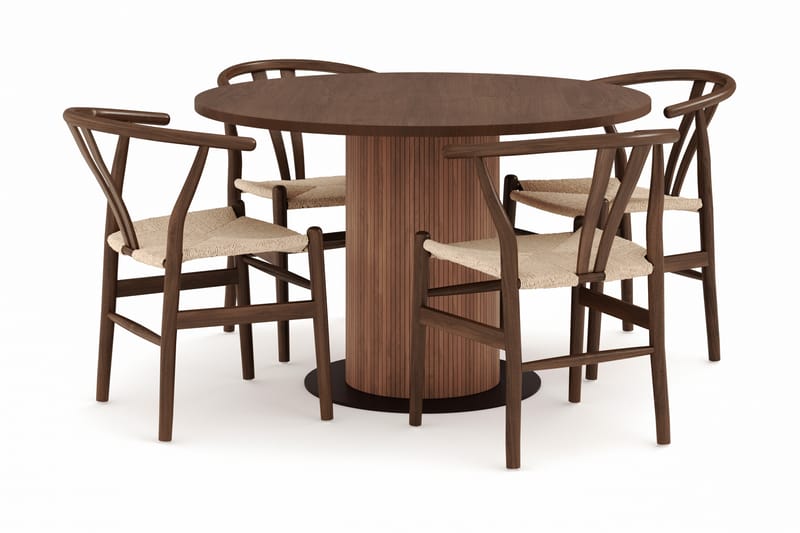 Noira Pyöreä Ruokaryhmä 120 cm Pyöreä pöytä 4 Dastoori Ruokatuolia - Ruskea - Huonekalut - Pöytä & ruokailuryhmä - Ruokailuryhmä