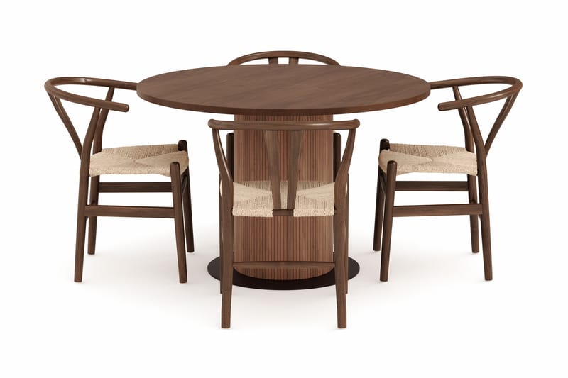 Noira Pyöreä Ruokaryhmä 120 cm Pyöreä pöytä 4 Dastoori Ruokatuolia - Ruskea - Huonekalut - Pöytä & ruokailuryhmä - Ruokailuryhmä