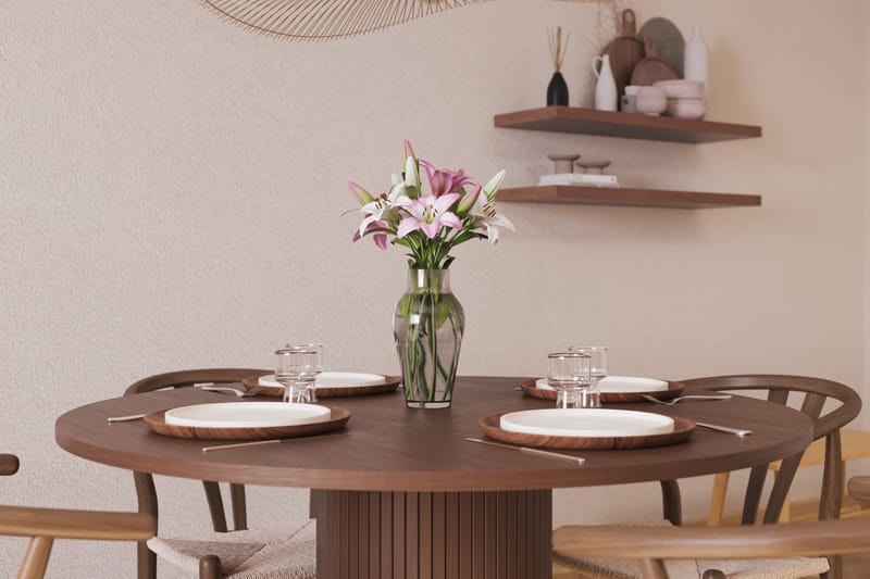 Noira Pyöreä Ruokaryhmä 120 cm Pyöreä pöytä 4 Dastoori Ruokatuolia - Ruskea - Huonekalut - Pöytä & ruokailuryhmä - Ruokailuryhmä