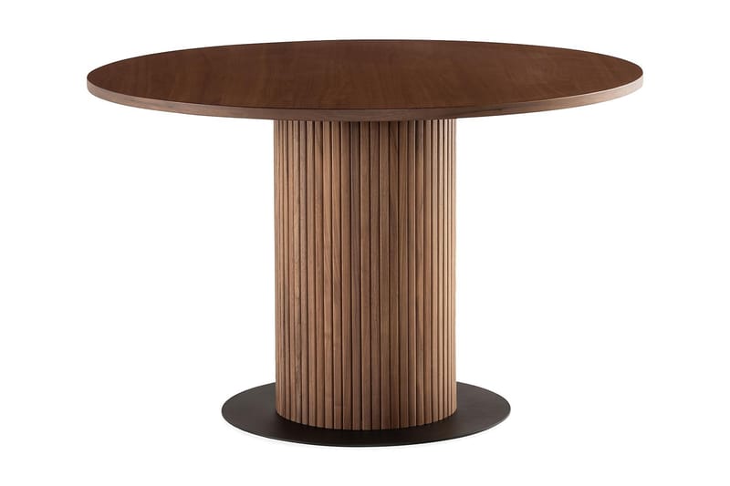 Noira Pyöreä Pieni Ruokapöytä Massiivipähkinä 120 cm 4 Greya Ruokatuolia käsinojilla - Ruskea / Valkoinen Bouclé / Metallijalat Pähkinä - Huonekalut - Pöytä & ruokailuryhmä - Ruokailuryhmä