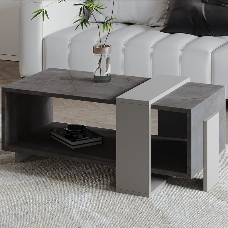 Norell sohvapöytä 90x40x49 cm - Gordion Marble ja Grey - Huonekalut - Pöytä & ruokailuryhmä - Sohvapöytä