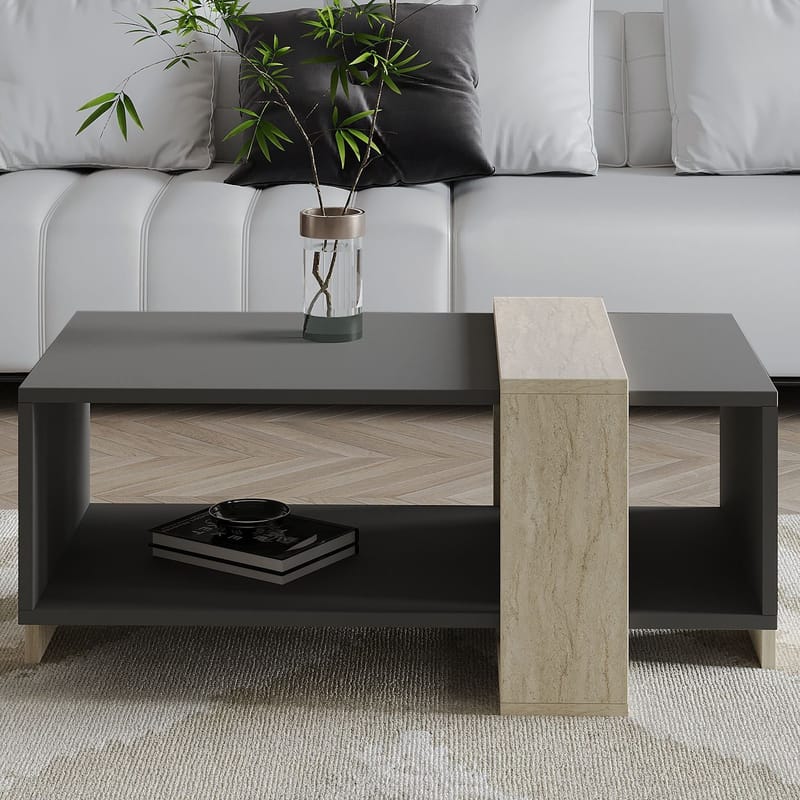 Norell sohvapöytä 90x40x49 cm - Travertiini ja antrasiitti - Huonekalut - Pöytä & ruokailuryhmä - Sohvapöytä