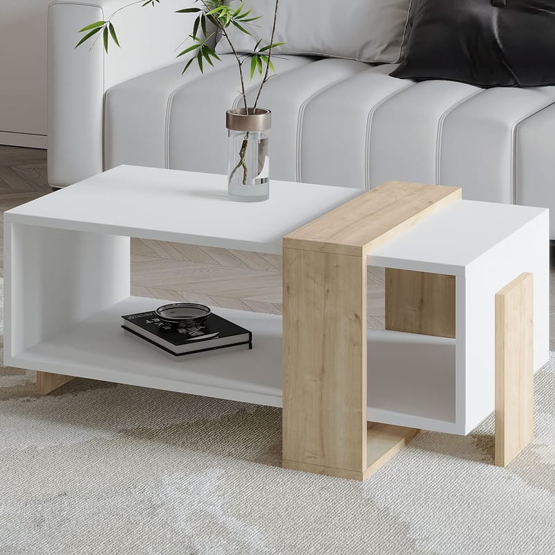 Norell sohvapöytä 90x40x49 cm - Valkoinen ja safiiritammi - Huonekalut - Pöytä & ruokailuryhmä - Sohvapöytä