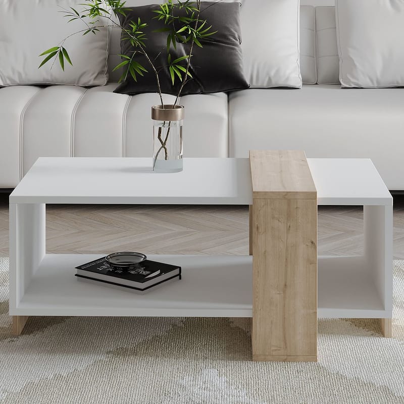 Norell sohvapöytä 90x40x49 cm - Valkoinen ja safiiritammi - Huonekalut - Pöytä & ruokailuryhmä - Sohvapöytä