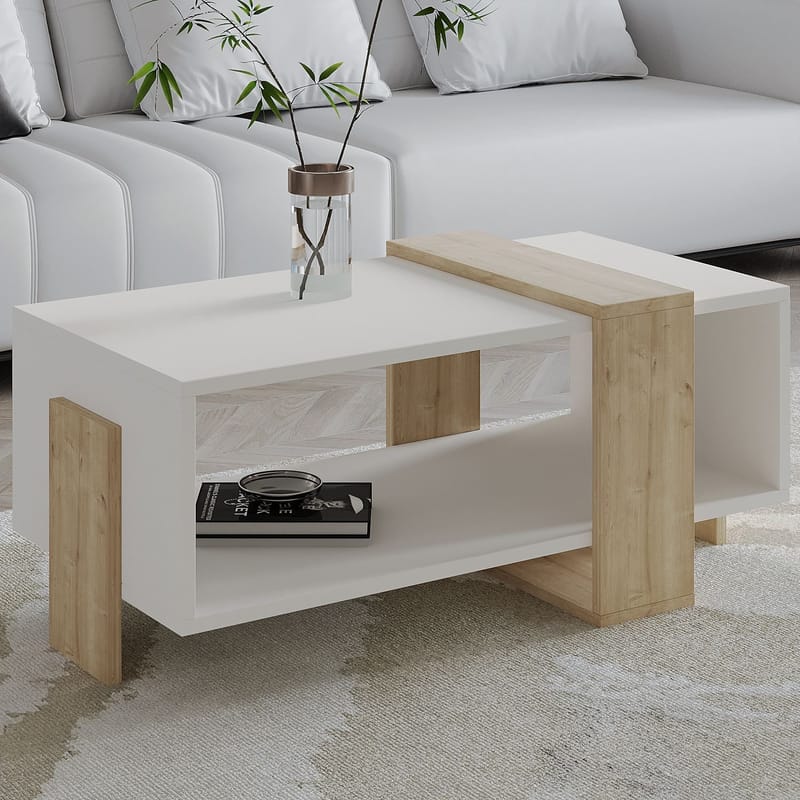 Norell sohvapöytä 90x40x49 cm - Valkoinen ja safiiritammi - Huonekalut - Pöytä & ruokailuryhmä - Sohvapöytä