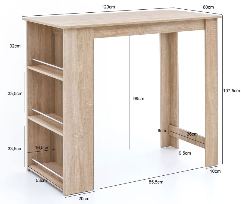 Norova-baaripöytä 120 cm - Sonoma-tammi/hopea - Huonekalut - Pöytä & ruokailuryhmä - Baaripöytä