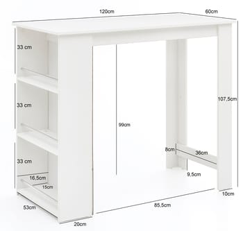 Norova-baaripöytä 120 cm - Valkoinen ja hopea - Huonekalut - Pöytä & ruokailuryhmä - Baaripöytä
