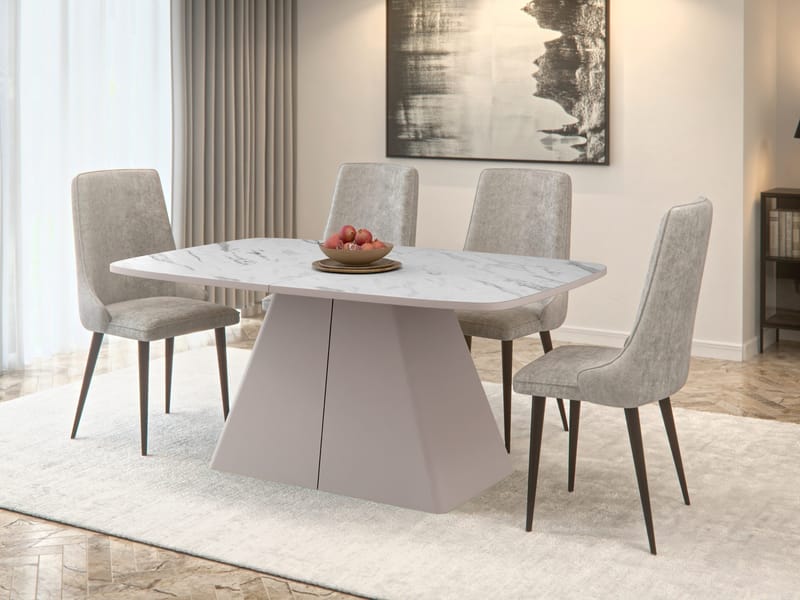 Novaj Jatkettava ruokapöytä 180-256 cm - beige, valkoinen marmori - Huonekalut - Pöytä & ruokailuryhmä - Ruokapöydät & keittiön pöydät
