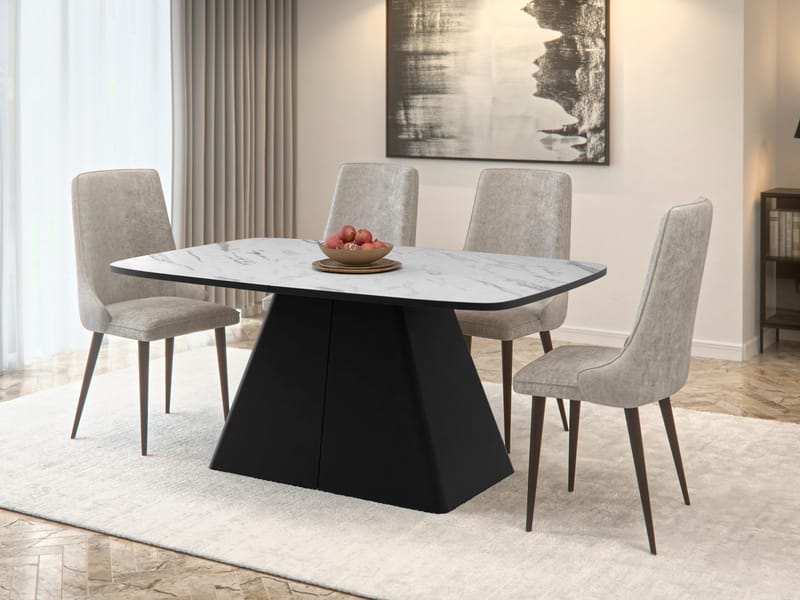 Novaj Jatkettava ruokapöytä 180-256 cm - Musta, valkoinen (marmori) - Huonekalut - Pöytä & ruokailuryhmä - Ruokapöydät & keittiön pöydät