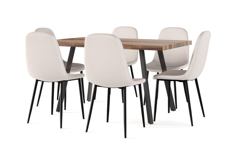 Octavia Jatkettava Ruokapöytä 180 cm + 6 kpl Naira tuoli beige mustilla jaloilla - Valkoinen/Beige - Huonekalut - Pöytä & ruokailuryhmä - Ruokailuryhmä
