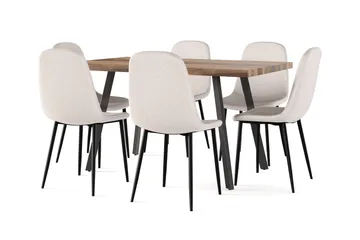 Octavia Jatkettava Ruokapöytä 180 cm + 6 kpl Naira tuoli beige mustilla jaloilla - Valkoinen/Beige - Huonekalut - Pöytä & ruokailuryhmä - Ruokailuryhmä